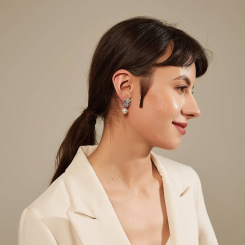 10-11mm Freshwater Pearl & Color Floral Earrings - House Of Pearls